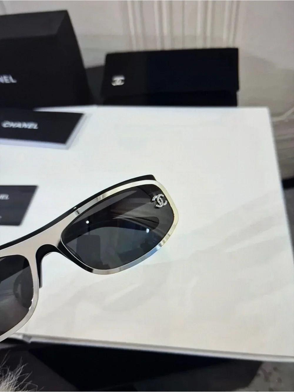 Chanel Shield Crystal CC Sunglasses Auth